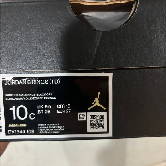 TD Size 8-10C Air Jordan 6 Rings Basketball Shoes DV1344-108 White Orange Black - Picture 9 of 14